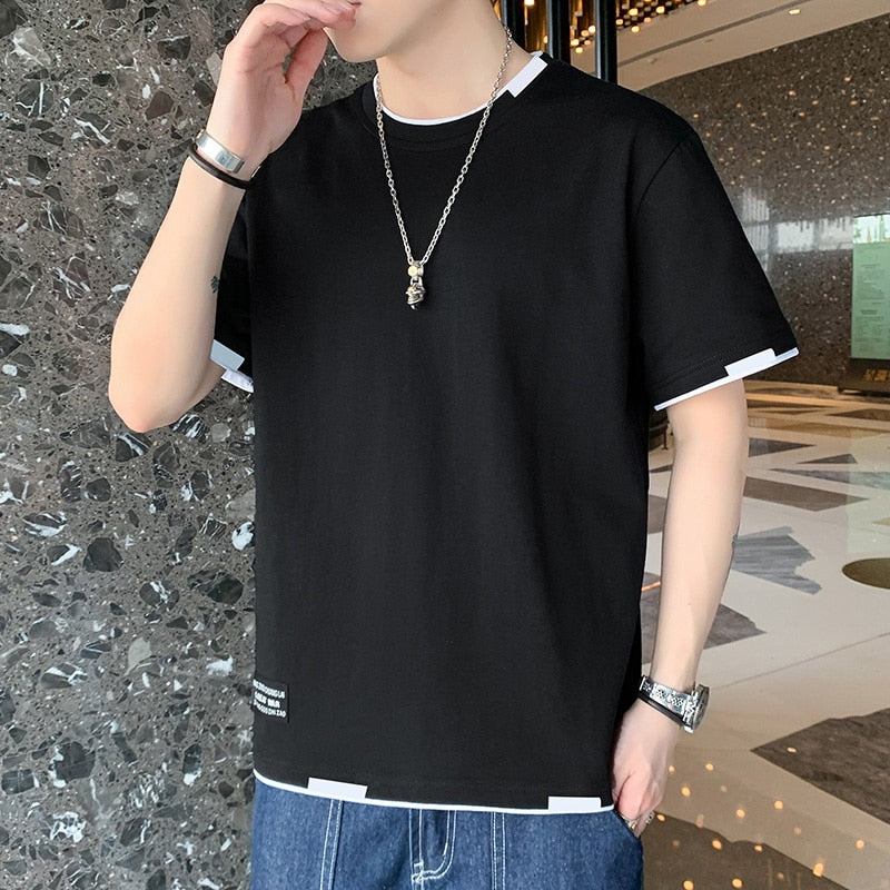T Shirts For Men Casual Cotton Tee Shirts Hip Hop Korean Fashion Clothing Short Sleeve Shirts Streetwear