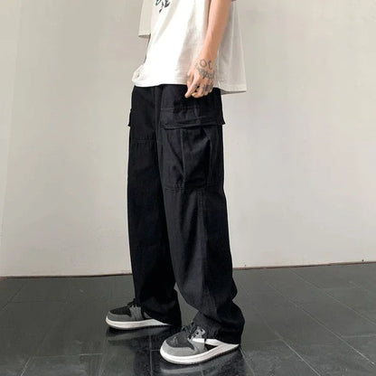 saferido Men's Cargo Pants White Stacked Wide Male Trousers Straight Aesthetic Loose Harajuku Luxury Big Size Fashion Korean Style Y2k