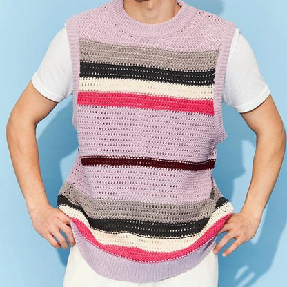 Men's Clothing Loose Pullovers Round Neck Simplicity Handsome Hollow Out Solid Color Patchwork Fashionable Casual Sweater