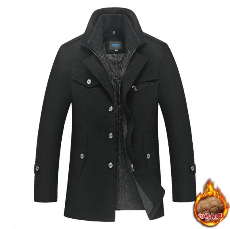 Men's Wool Jacket Winter Autumn Mens Long Windproof Wool Coat Casual Thick Slim Fit Jacket Male Overcoat