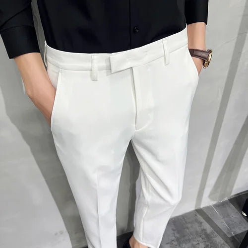 saferido Men Summer Business Formal Pant Solid Casual Korean Slim Fit Suit Pants Mens Wedding Social Office Trousers Plus Size 29-38