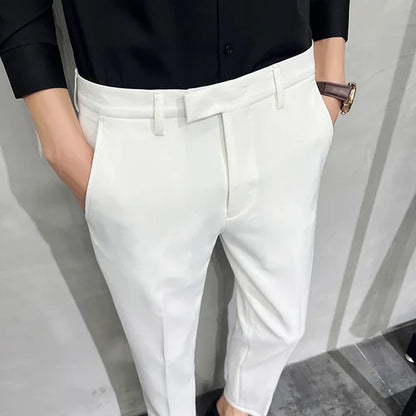 saferido Men Summer Business Formal Pant Solid Casual Korean Slim Fit Suit Pants Mens Wedding Social Office Trousers Plus Size 29-38