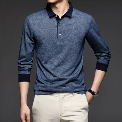saferido  Spring Autumn Fashion Men's Polo Shirt Mens Casual Long sleeved Casual High Quality Long Sleeve Patchwork  Polo Shirt Men