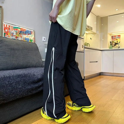 saferido American Striped Paratrooper Sports Pants Jogging Casual Pants Summer Thin Loose Straight Zipper Design Sports Women's Pants