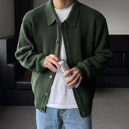 saferido Korean Style Fashion Solid Color Lapel Men's Knitted Cardigan Single Breasted High-end Long Sleeve Cardigan Men Sweater Coat