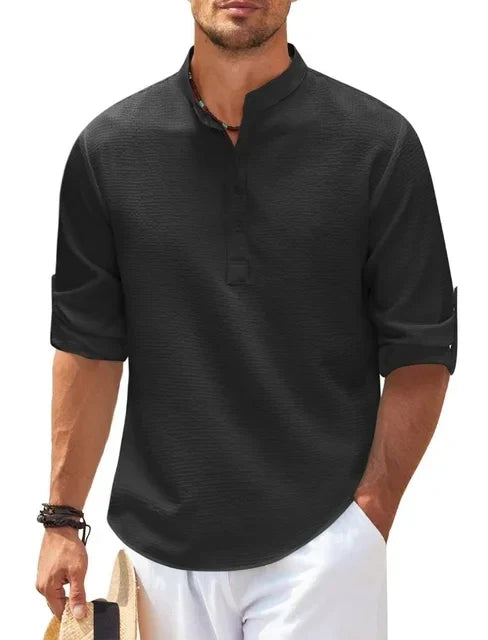 saferido 2024  Polos New Men's Casual Blouse Cotton Linen Shirt Loose Tops Long Sleeve T-Shirt Spring Autumn Casual Handsome Men's Shirts