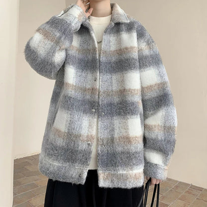 saferido Winter Thickened Woolen Coat Men Warm Fashion Thick Plaid Woolen Jacket Mens Streetwear Korean Loose Short Woolen Coat Men M-3XL