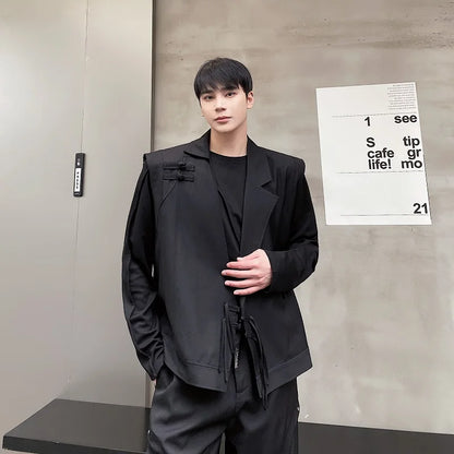 saferido Spring Streetwear Fashion Suit Collar Male Vest Casual Style Button Solid Color Vests Trendy Men's Clothing Niche Design