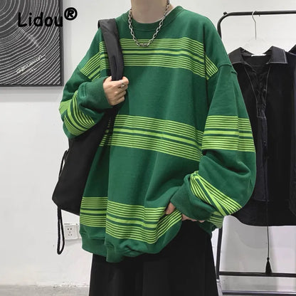 Spring Autumn Striped Y2K Harajuku Hip Hop Sweatshirts Man Oversized Casual Tops Long Sleeve Loose Pullover Streetwear Clothes