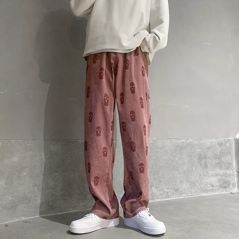 saferido Baggy Corduroy Men Wide Pants Spring Fashion Design Print Trousers Hiphop Straight Sweatpants Oversized Bottoms Man Y2k Clothes