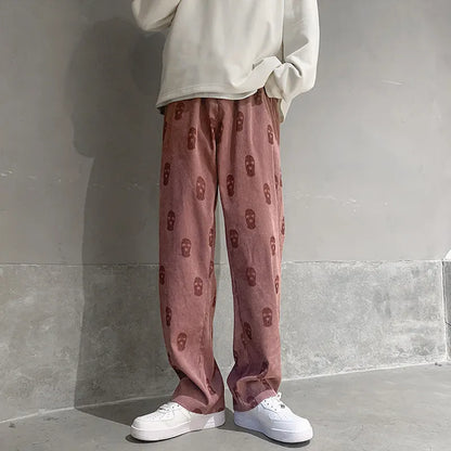 saferido Baggy Corduroy Men Wide Pants Spring Fashion Design Print Trousers Hiphop Straight Sweatpants Oversized Bottoms Man Y2k Clothes