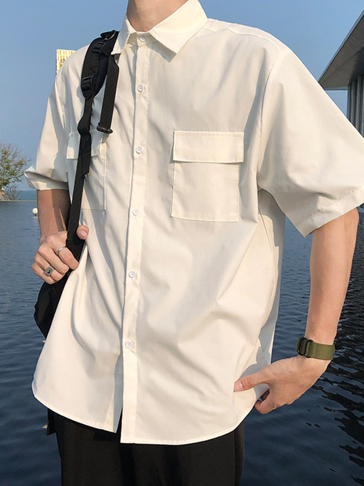 EBAIHUI Men's White Shirts with Tie Set Preppy Uniform DK Loose Long Sleeve Shirt Couple Loose Basic Short Shirts Asian Size