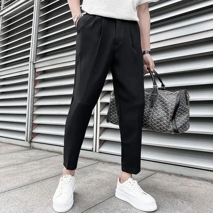 saferido Korean Business Solid Color Stretch Trousers Casual Pants Black Grey Mens Pants Office Trousers Men Tight-ankle Hombre 36