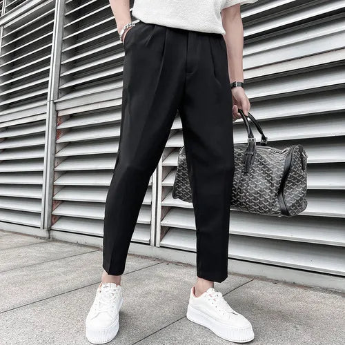 saferido Korean Business Solid Color Stretch Trousers Casual Pants Black Grey Mens Pants Office Trousers Men Tight-ankle Hombre 36