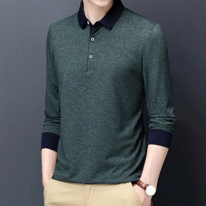 saferido  Spring Autumn Fashion Men's Polo Shirt Mens Casual Long sleeved Casual High Quality Long Sleeve Patchwork  Polo Shirt Men