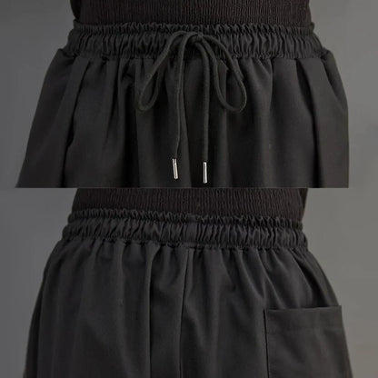 saferido Gothic Style Japanese Casual Large Pocket Culottes Fashion Loose Daily Versatile Elastic Waist Wide Leg Pants Unisex 2024 New