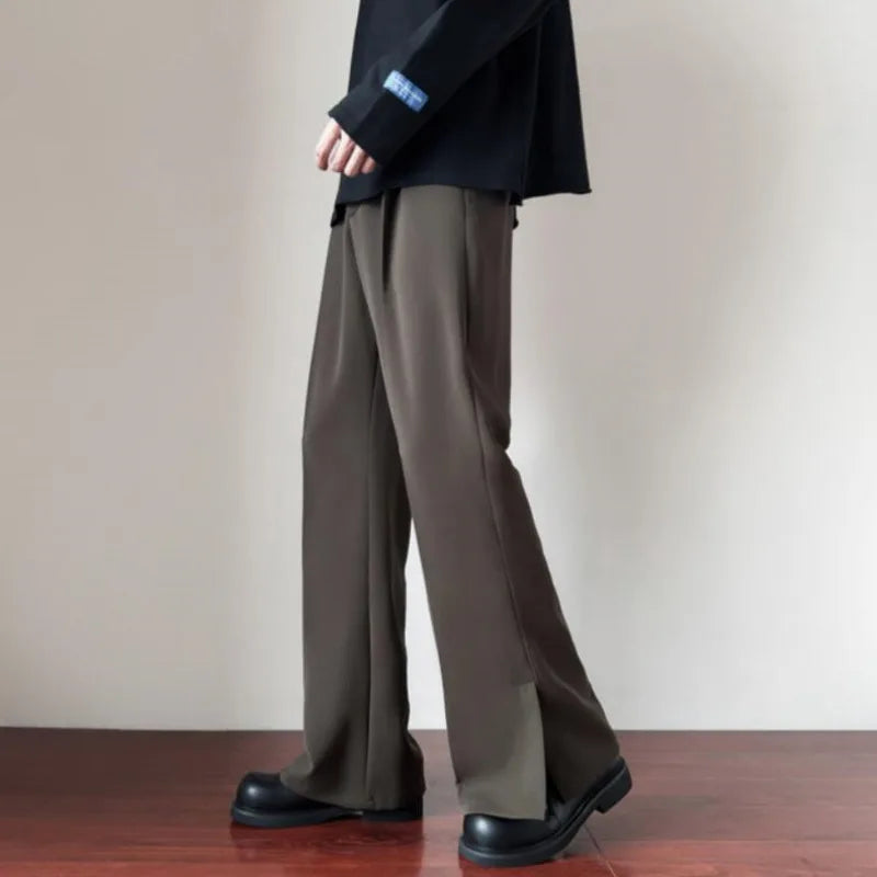 saferido Brown Black Suit Pants Men Slim Fit Social Mens Dress Pants Korean Loose Straight Casual Pants Mens Office Formal Trousers S-3XL