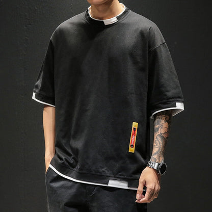 New Summer Men's T Shirt Fashion Patchwork Short Sleeve T Shirt Mens Cotton Oversized Casual O Neck Streetwear Hip Hop Top Tees