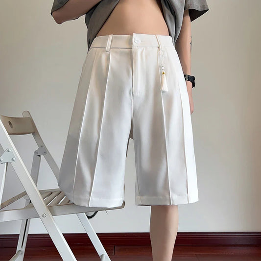 saferido Summer Suit Shorts Men Fashion Social Mens Dress Shorts Korean Loose Black White Casual Shorts Mens Office Formal Shorts M-3XL