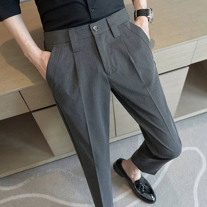saferido Korean Style New Spring and Autumn Suit Trousers Men's Slim Casual Pants Fashion Business Brand Thin Trousers Classic Style
