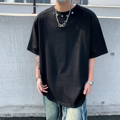 saferido Men T-shirts Solid Colors Hip Hop Comfortable Advanced Loose New American Style Simple All-match Trendy Students Summer Basic