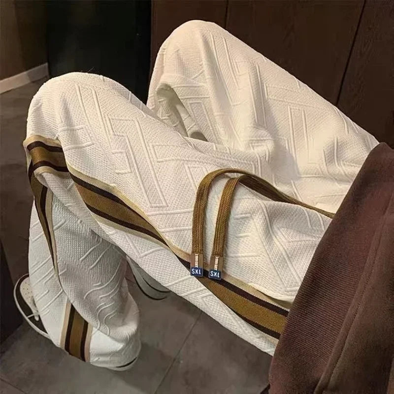 saferido Sweatpants for Men Stripe Trousers Straight Male Sweat Pants Wide Leg Baggy Vintage Tracksuit Bottoms Stylish Harajuku Fashion