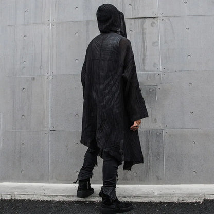 saferido Spring and Summer Men's Black Harajuku Mid Length Loose Casual Long Sleeve Shirt Stage Costume Halloween Costume