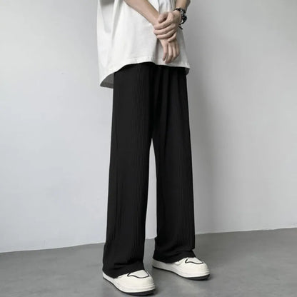 saferido Summer Casual Pants Men Fashion Oversized Wide Leg Pants Men Trousers Streetwear Korean Loose Pleated Pants Mens Ice Silk Pants