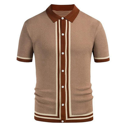 Men's Knit Striped Polo Shirt Casual Luxury Clothing Streetwear Suit Collar Button Down Breathable Vintage Summer M-3XL