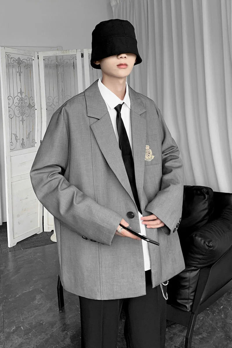 saferido Spring Men's Embroidery High Quality Suit Jackets Male School Uniform Fashion Blazers Black/grey Western-style Clothes