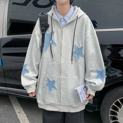 saferido Men's Hoodies Sweatshirt Women's Oversized Sweatshirts with zipper Harajuku Casual Style Y2k Star Coat Streetwear Hip Hop Jacket