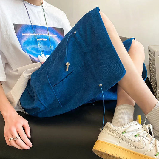 saferido Solid Loose Shorts Summer Straight Wide Leg Casual Pants Oversize Simple Fashion Pocket Drawstring Five Points Pleated Pants Men