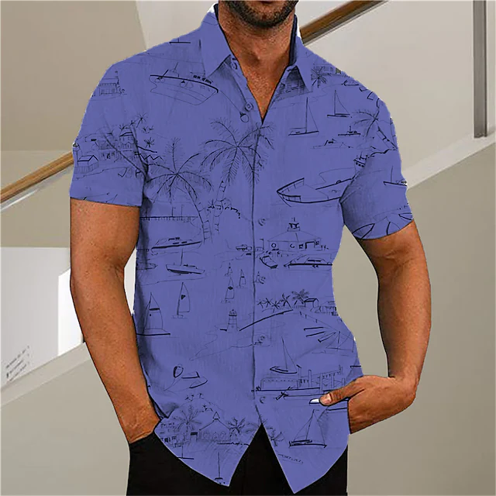 Men's Hawaiian Shirt Short Sleeve For Men 3D Coconut Tree Printing Blouse Tops Casual Oversized Tee Shirt Men Clothing