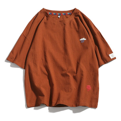 Summer New Men's Short-Sleeved T-shirt Cotton and Linen Casual Men's T Shirts Male Breathable Loose Hip Hop Embroidery Top Tees