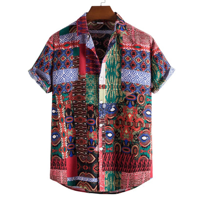 Mens Vintage Button Up Linen Shirts Slim Fit Short Sleeve Hawaiian Floral Shirt Men Casual Harajuku Streetwear Camisas Homme XXL