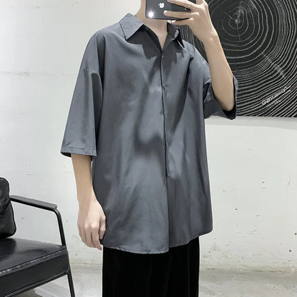 saferido Summer Short Sleeved Shirt Men Oversized Fashion Society Mens Dress Shirt Korean Loose Ice Silk Shirt Mens Office Formal Shirts