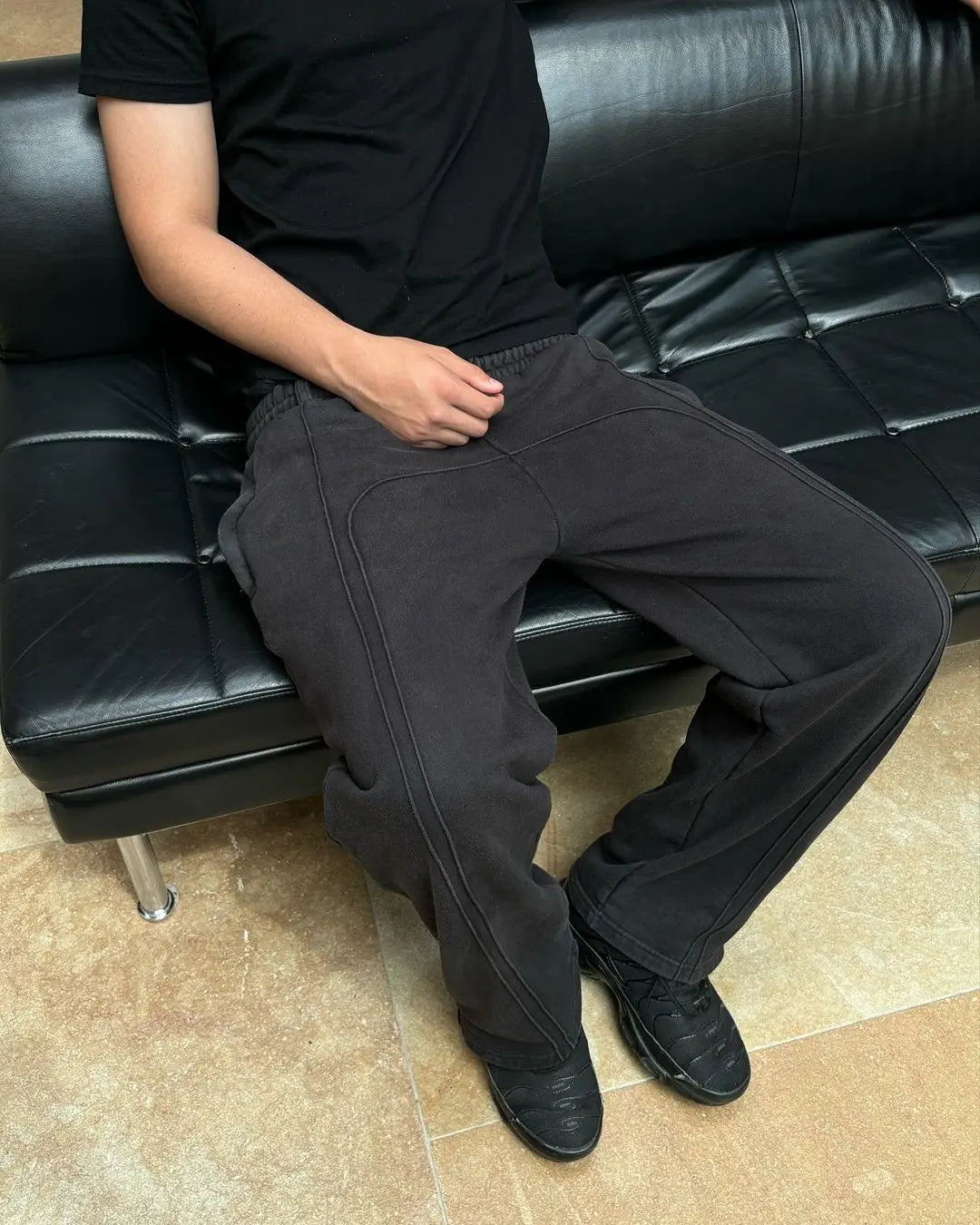 saferido High Street Trendy Straight Casual Pants American Harajuku Retro Splicing Oversized Sweatpants Men Personalized Streetwear