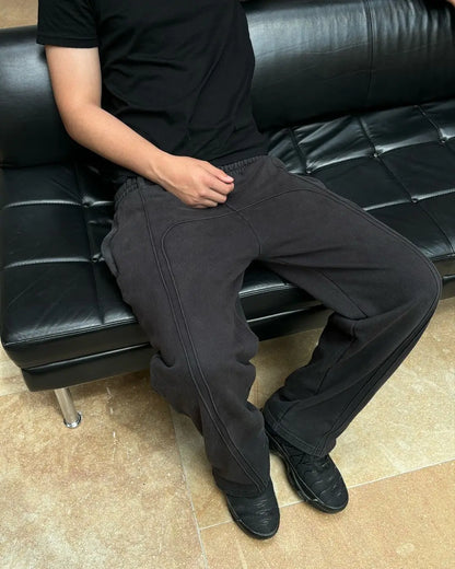 saferido High Street Trendy Straight Casual Pants American Harajuku Retro Splicing Oversized Sweatpants Men Personalized Streetwear