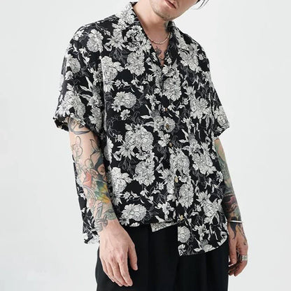 saferido New Summer Original Hawaii Vacation Short-sleeved Shirt Men Korean Black White Printed Tee Shirt Tops Man Casual Clothing Blouse