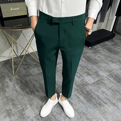 saferido Men Summer Business Formal Pant Solid Casual Korean Slim Fit Suit Pants Mens Wedding Social Office Trousers Plus Size 29-38