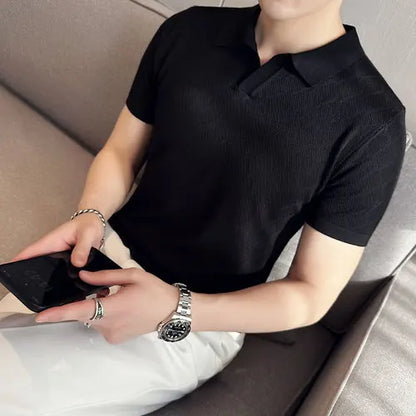 saferido  Male Spring Slim Fit Knitting Polo Shirts British Style Men's Summer Casual Hollow Out Short Sleeves Polo Shirts S-3XL