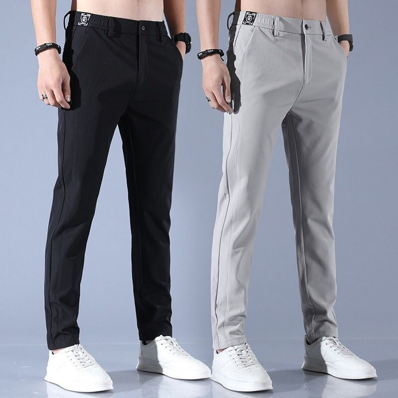 Men's Ice Silk Trousers Solid Color Mid-Waist Loose Breathable Straight-Leg Casual Pants Thin Quick-Drying Sports Pants