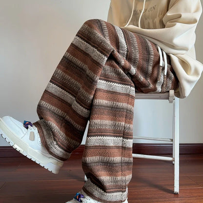 saferido Harajuku Vintage Striped Black/Coffee Wide Leg Pants Men Women Autumn Winter Fashion Casual Straight Pants Loose Mopping Pants