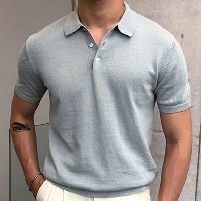 saferido Summer Simple Solid Color Casual Slim Lapel Polo Knit  Breathable Polo Camisa Hombre British  Men's Shirt Mannen Polo