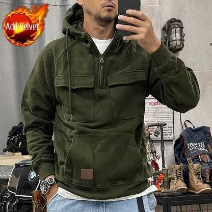 saferido Male Clothes 90s Vintage Hoodies Sweatshirt for Men Half Zip Green Aesthetic Hooded Cheap Harajuku Fashion Winter Loose New in S