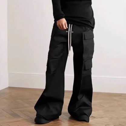 saferido Wide Leg Drawstring Black Cargo Pants Unisex Straight Baggy Casual Overalls Men's Streetwear Loose Oversized Trousers