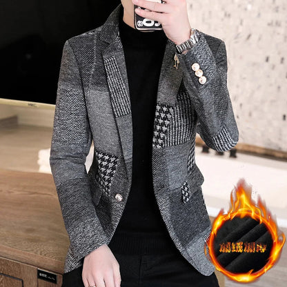 Winter New Men Suit Blazers Jackets Thickened Version Plaid Casual Suits Jackets Coats Business Formal Wear Men Slim Fit Blazers