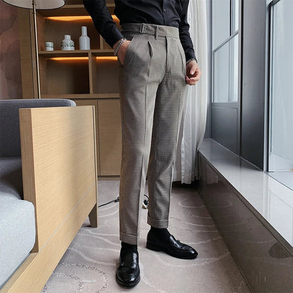 saferido  British Style Dress Suit Pant Man Plaid Suit Pant Men Designer Gentlemen Business Casual Work Pant Trousers