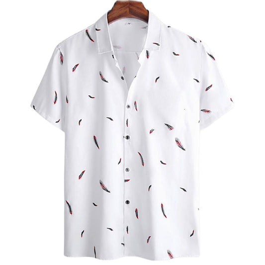 Harajuku Feather Hawaiian Men's Shirt Printed Short Sleeve Casual White Street Summer Beach Shirts For Men Clothing  Summer