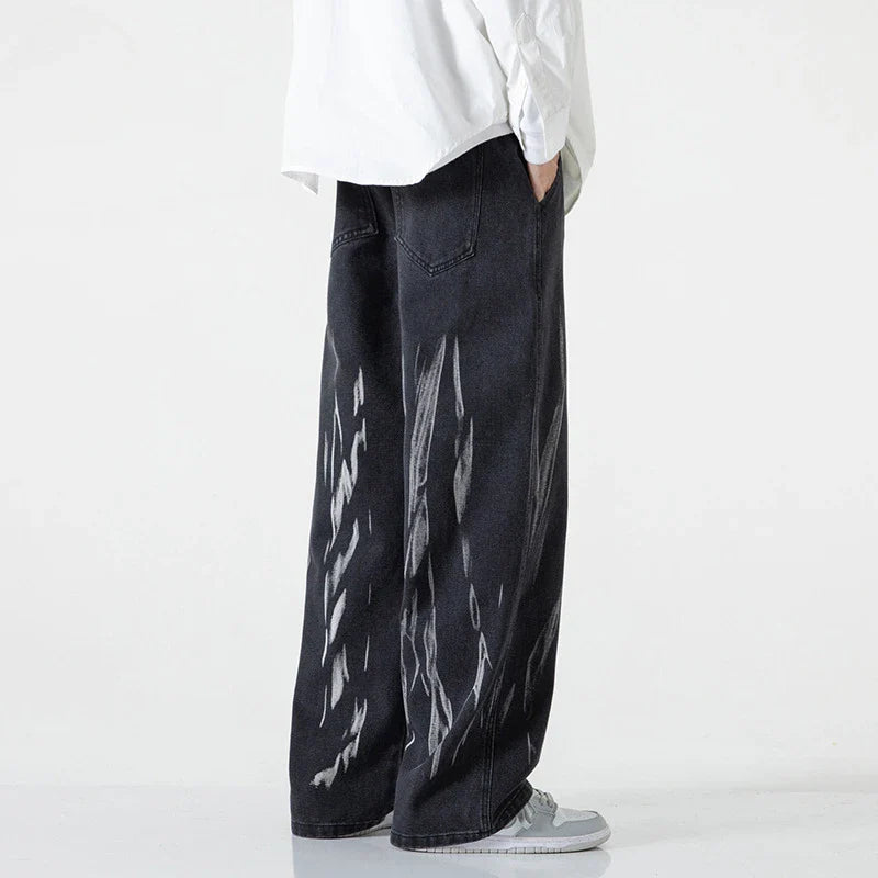 saferido American tie dye washed denim jeans men's spring and autumn new style loose straight tube versatile wide leg